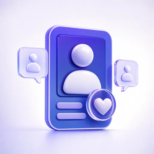 Emblema 3D de clientes: tarjetas de contacto de personas.